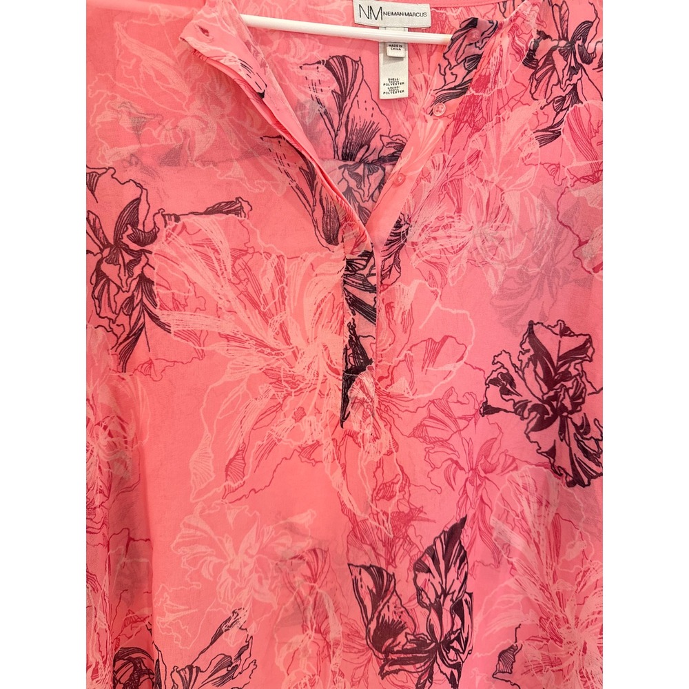 Neiman Marcus Pink Floral Print Long Sleeve‎ Sheer Blouse Top - Picture 2 of 4